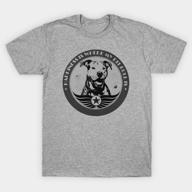 Happiness is Where My Pit Bull is (BW) T-Shirt by CTShirts